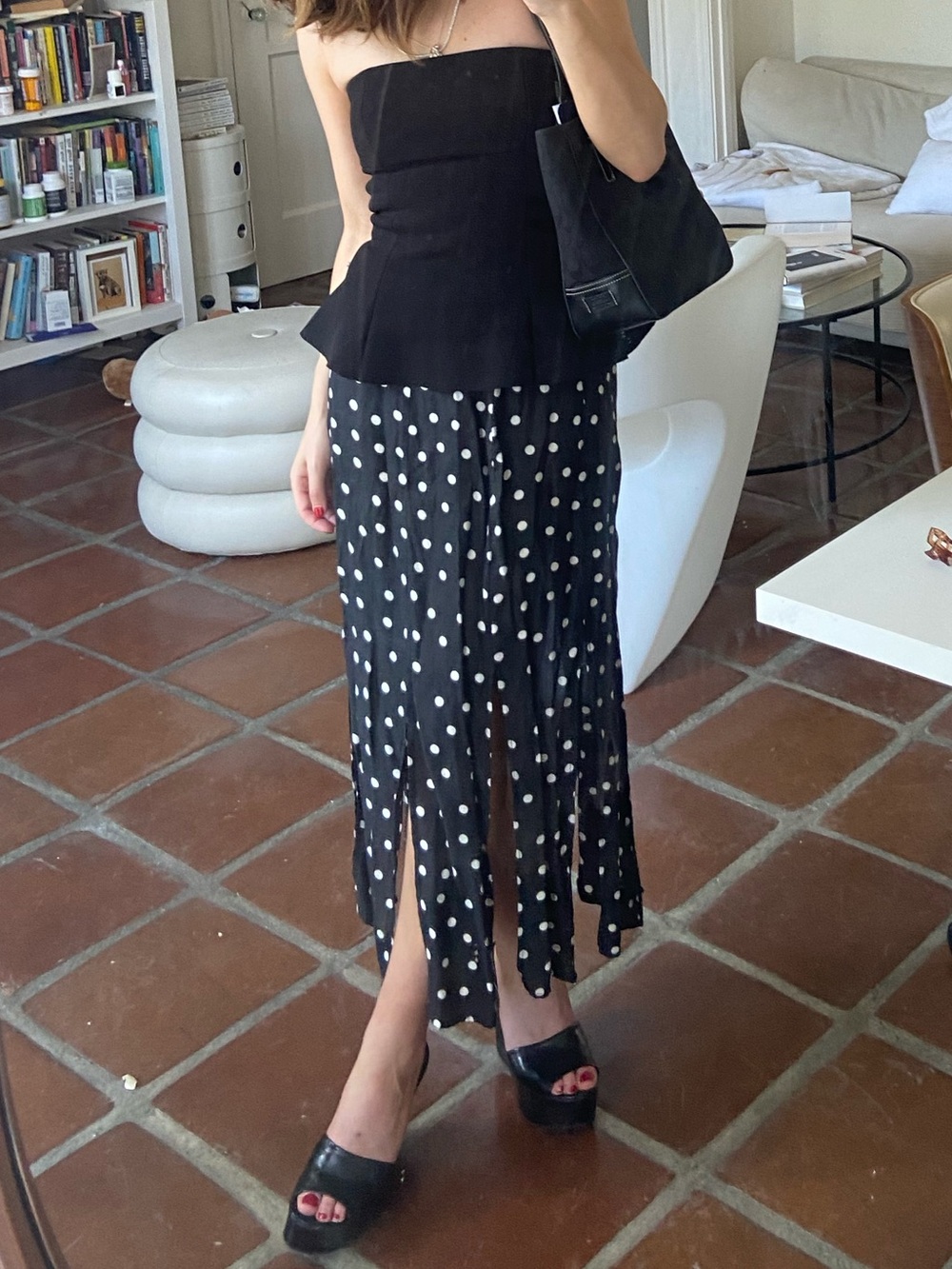 Black Midi Polka Dot Skirt